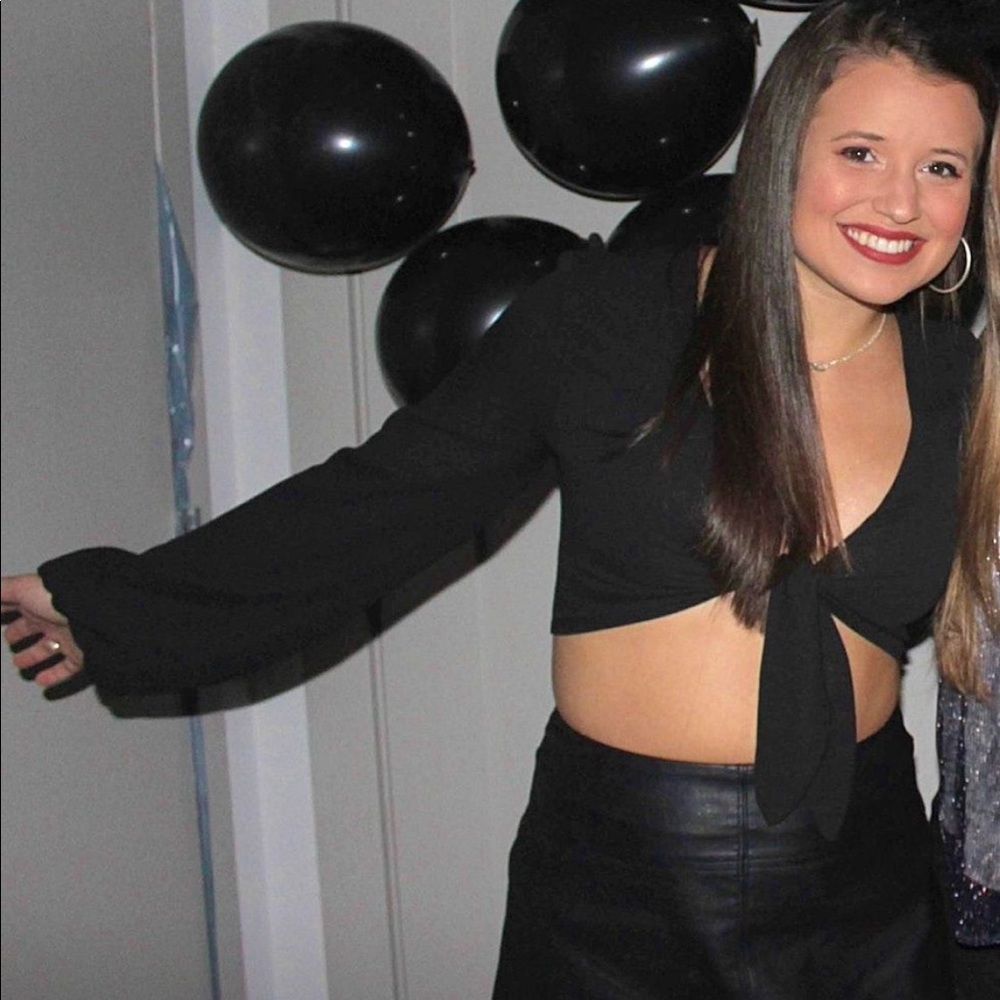 Show Me Your MuMu Black Tie-Front Crop Top